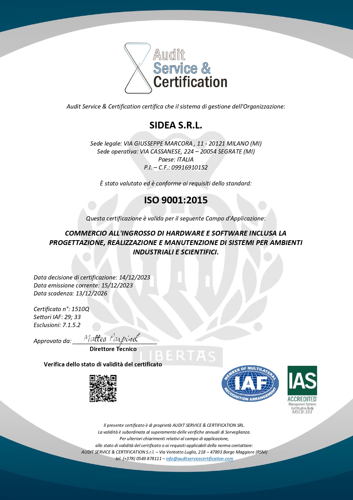 SidEA Certificazione ISO 9001